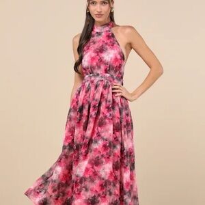 Lulu's Vibrant Floral Maxi Dress - Pink and Black